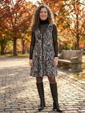 MAX&Co. Wool Blend Floral Zip-Front Jacquard Dress, Black White Size L